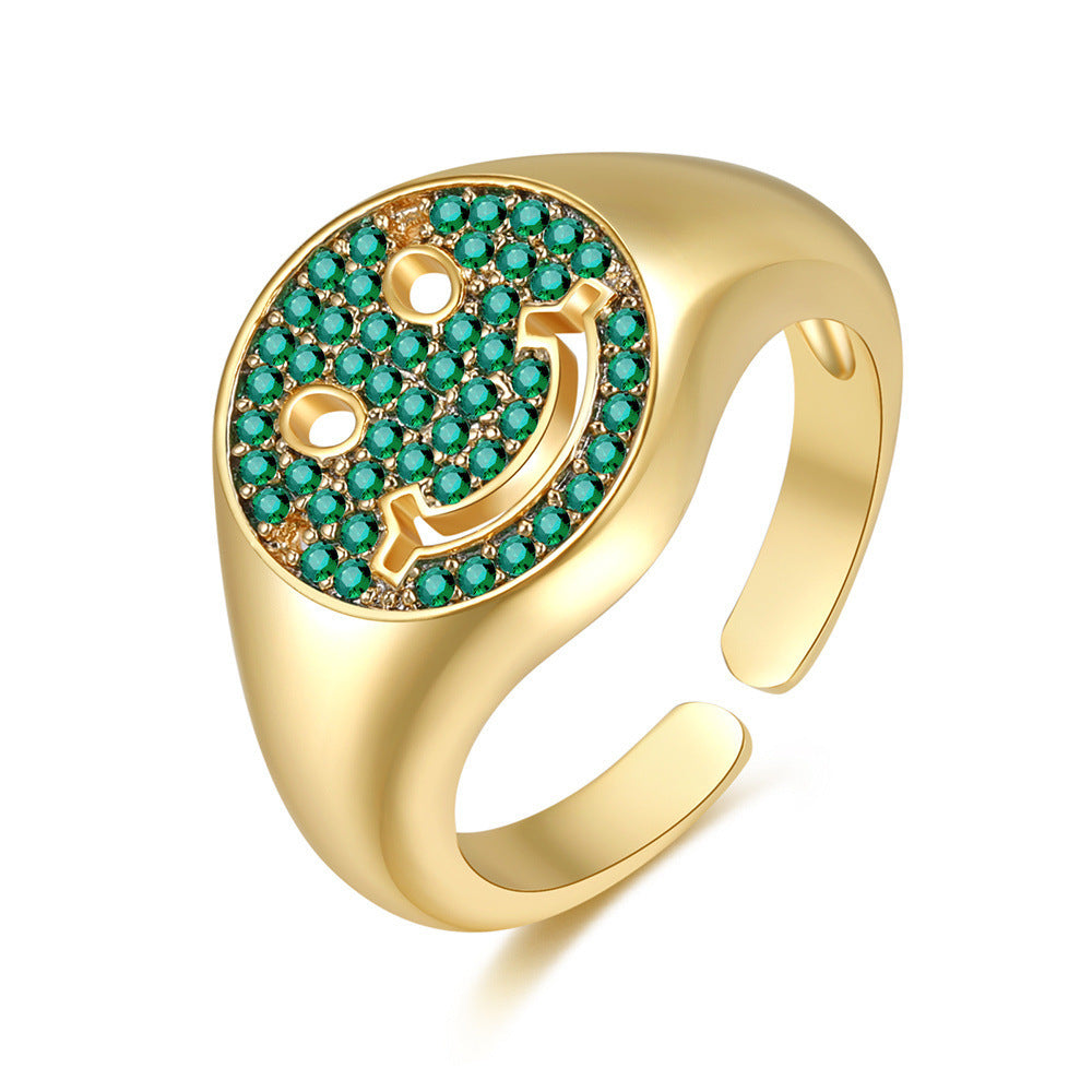 Adjustable Green Zircon Openwork Brass Ring For Women Stylish Fashion Jewelry Statement Piece Everyday Stylish