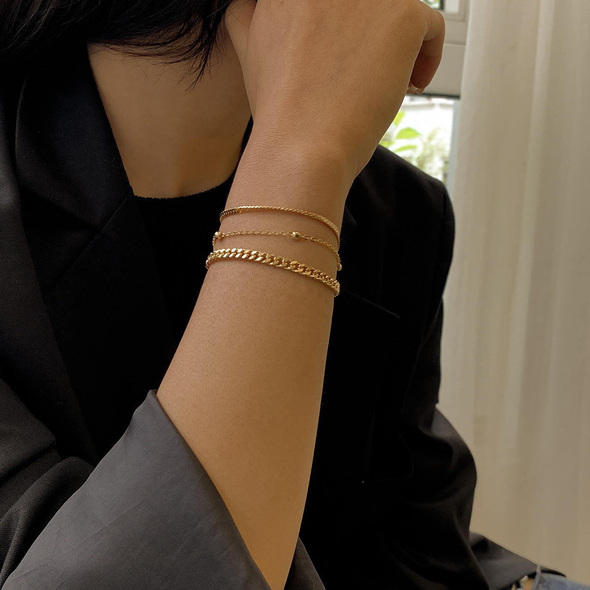 Womens Copper Bracelets Set Layered Geometric Snake Bone Chain Bracelets Electroplated Finish Jewelry Gift Bead