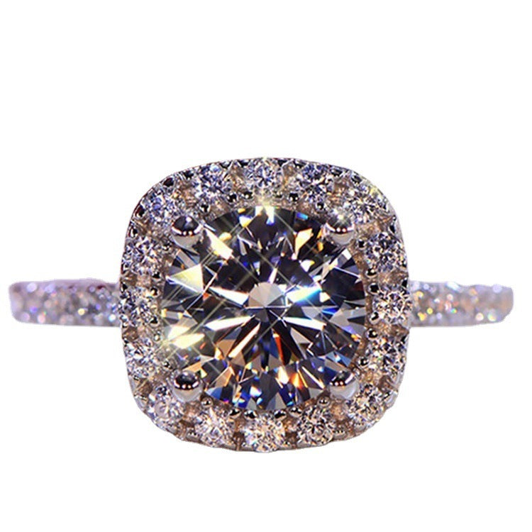 Womens Round Rhinestone Ring 18K White Gold Plated Alloy Ornament Ring Fashion Jewelry Gift For Her Elegant Band Ring