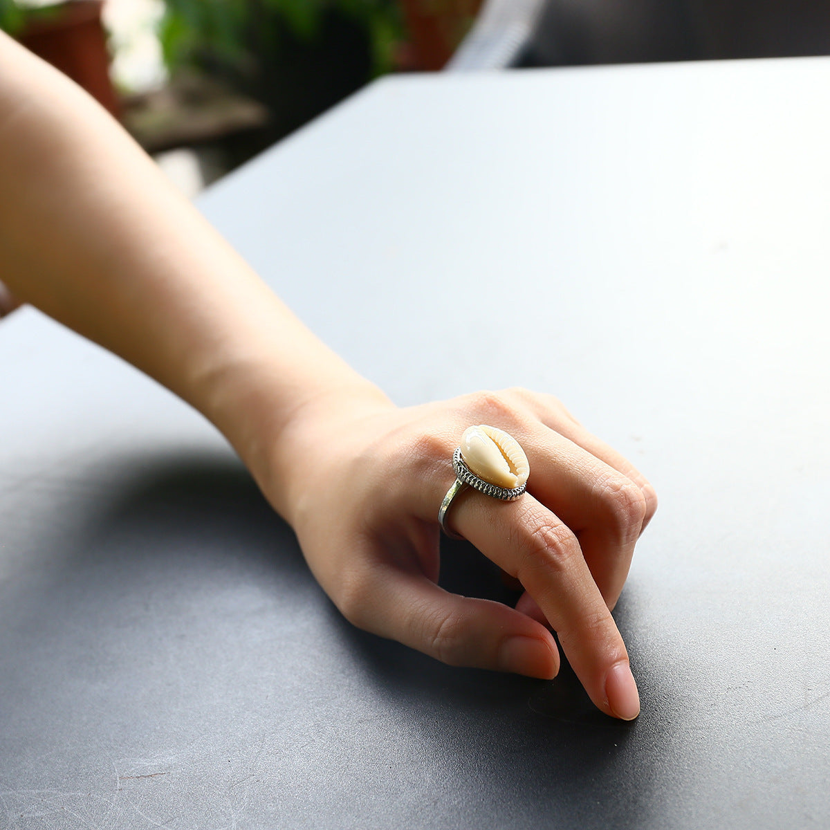 Adjustable Open Ring With Natural Seashell In Creative Alloy Wearable Jewelry For Women And Men Gold Tone Unisex