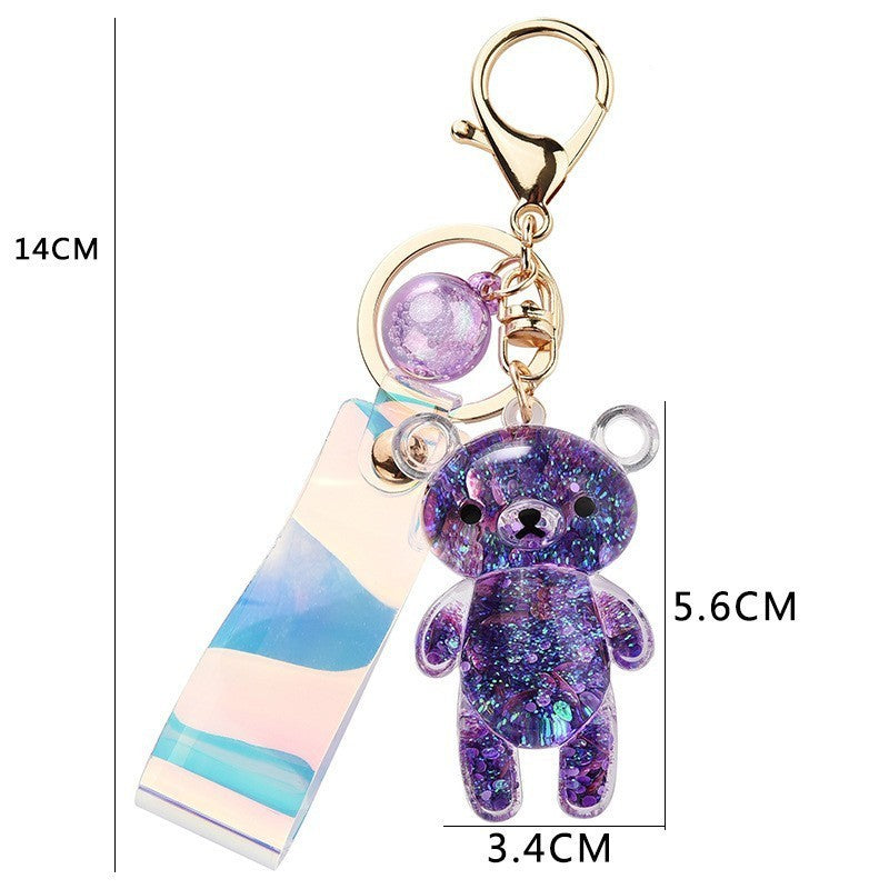 Oil Filled Bear Keychain Cute Animal Keyring Acrylic Bag Charm for Backpacks Purses Colorful Pendant Accessory