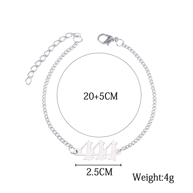 Womens Stainless Steel Number 444 Link Chain Bracelet Digital Number Shape Lightweight Length 20 Plus 5 Cm Gift For Her
