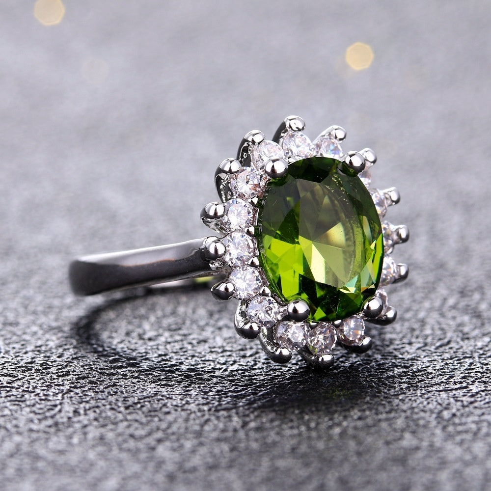Zircon Sunflower Ring Copper Jewelry For Women Daily Wear And Special Occasions Elegant Durable Gift Olive Green Finish