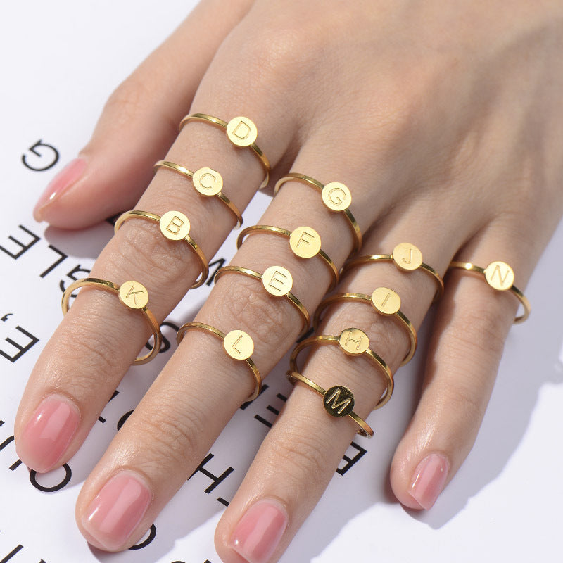 Copper English Letter Ring Small Round Band Versatile Daily Wear Jewelry for Women Men Teens Gift Everyday Gift
