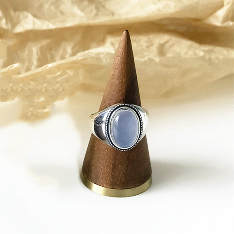 Adjustable Vintage Silver White Agate Ring for Everyday Wear