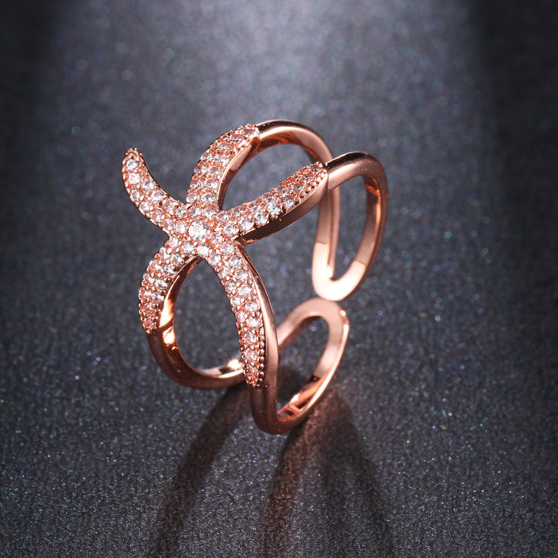 Delicate Zircon Starfish Adjustable Ring