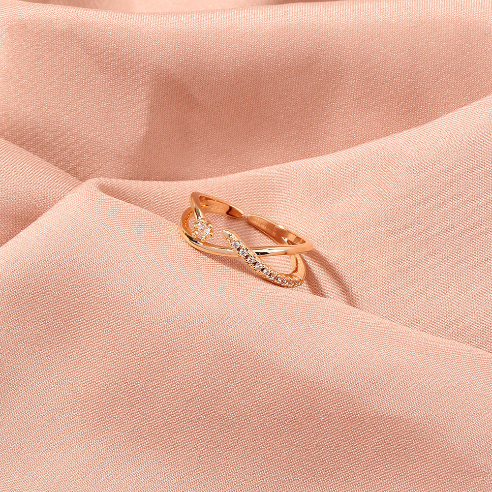 Copper Ring Adjustable Open Design European Inspired Cross Zircon Accent Electroplated Band Gift For Her Style