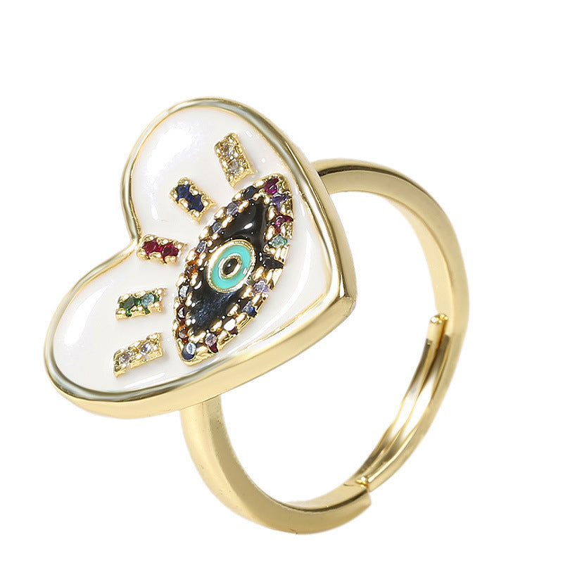 Adjustable Copper Zircon Heart Bow Ring For Women Open Size In White Red Blue Black Design Bright Polish Shine