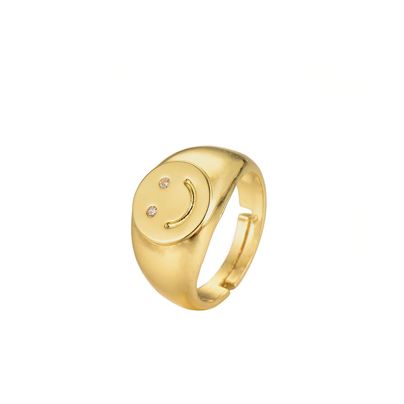 Womens Ring Simple Gold Smiley Face Ring Trendy Retro Korean Inspired Jewelry Electroplated Copper Fashion Chic