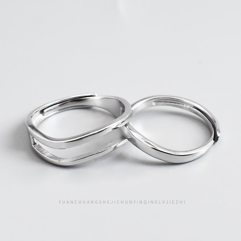 Sterling Silver 925 Couple Rings Adjustable Open Wave Design His Hers Matching Bands Fashion Jewelry For Twins