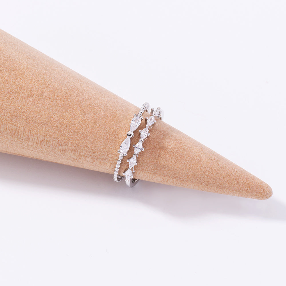 Adjustable Butterfly Ring for Women Double Zircon Accent Copper Plated European American Style Timeless Charms