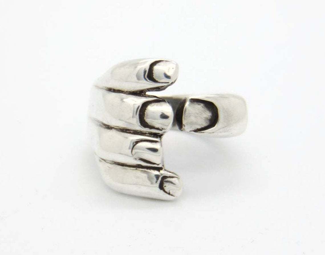 Womens Vintage Alloy Geometric Ring Adjustable Opening Handshake Design Ancient Silver Finish Handcrafted Ring