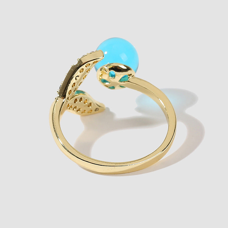 Adjustable Mermaid Tail Ring With Ocean Beads Inlay Copper Gold Alloy Semi Precious Stone Jewelry For Everyday