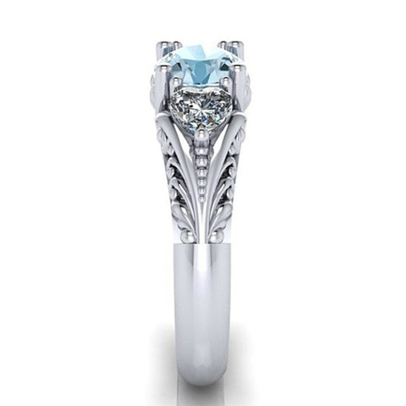 Sapphire Engagement Ring For Women Elegant Fashion Jewelry With Electroplated Alloy Finish In White Gold Tones