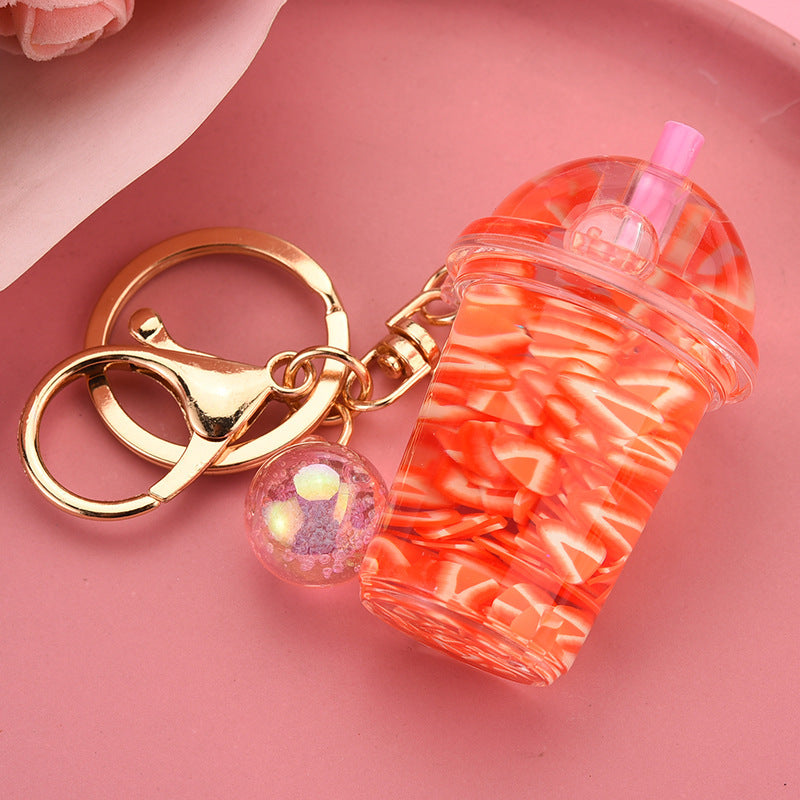 Acrylic Keychain Pendant With Fruit Chip And Milk Bottle Beads Pastoralist Style Cute Accessory For Bags Purse