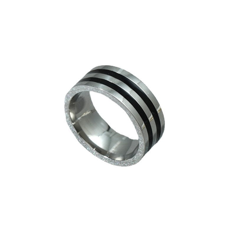 Titanium Steel Couple Rings 8mm Engraved Geometric Design Double Ring Silver Promise Bands for Him and Her Gift Idea