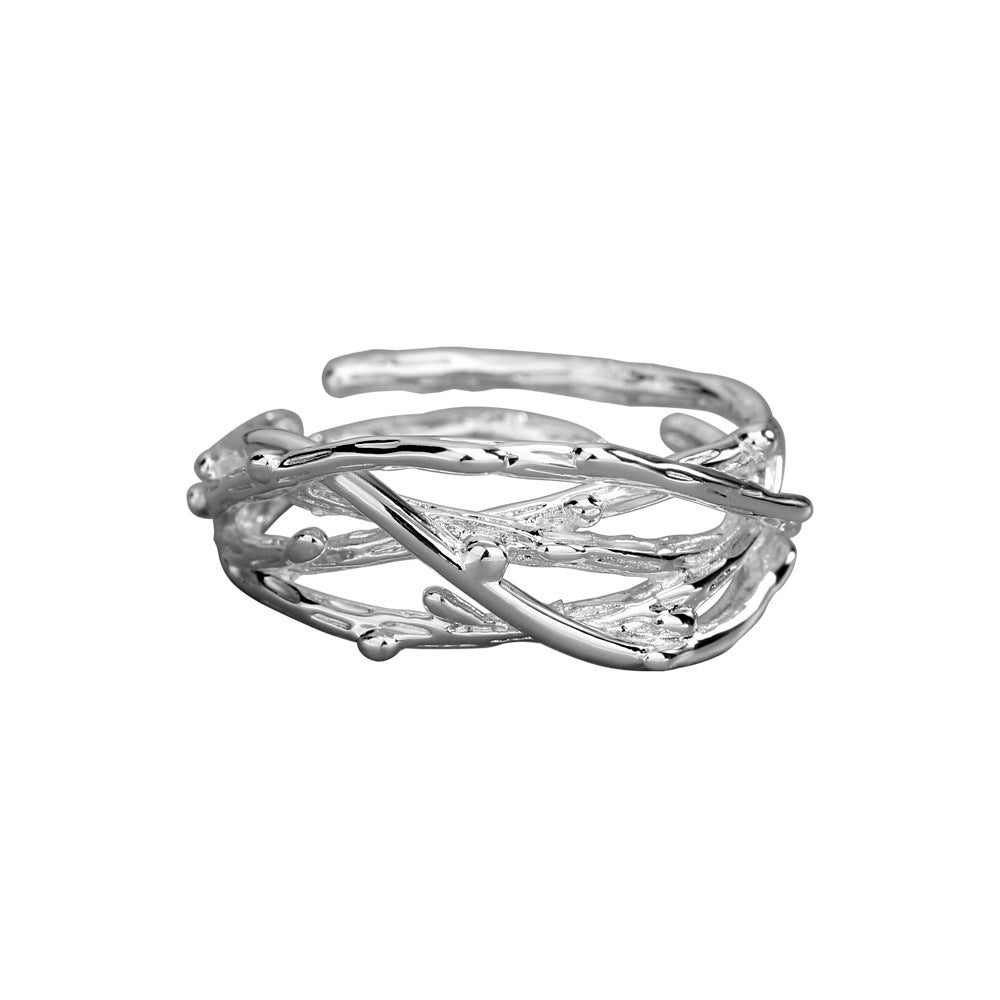 Adjustable Copper Ring With Floral Tree Texture Korean Style Fashion Accessory For Women And Men Korean Design