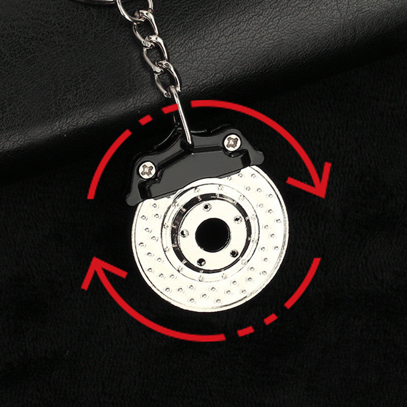 Rotating Brake Disc Keychain Alloy Metal Key Ring Fashion Geometric Design Car Accessory Black Red Finish Luxe