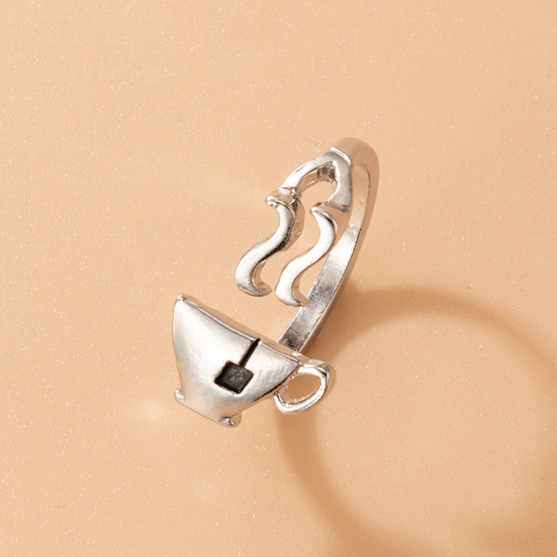 Alloy Ring Creative European Fashion Accessory With Water Cup Element Literary Jewelry Gift Women Office Girls