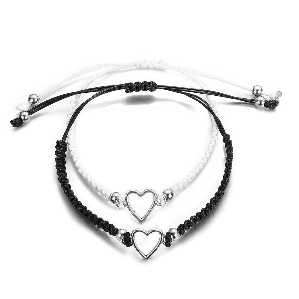 Woven Bracelets 2 Pack Alloy Hollow Out Love Design Casual Bracelet Set For Women And Girls Everyday Wear Now