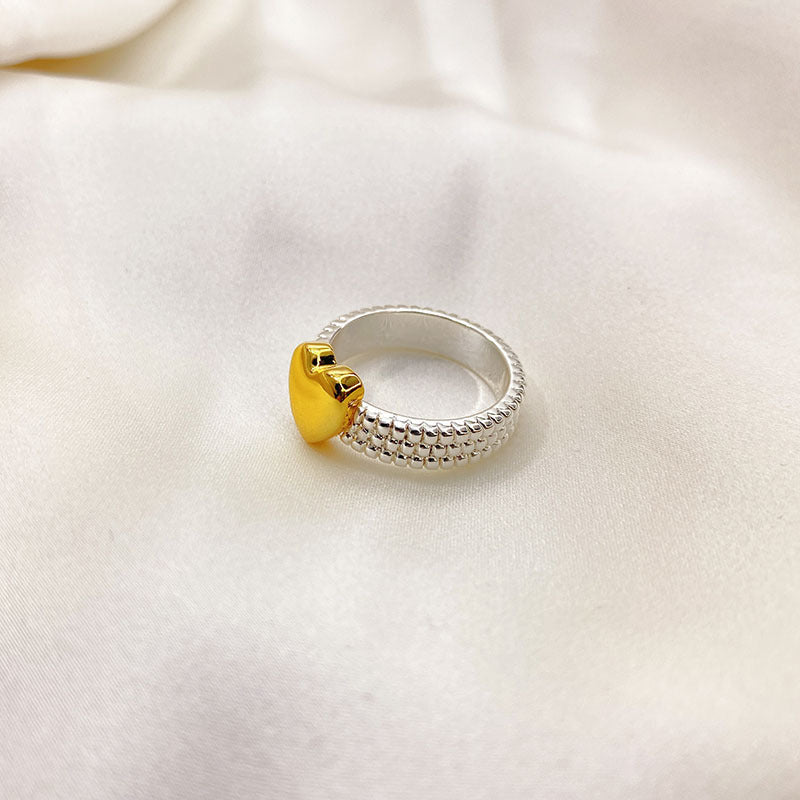 Womens Gold Silver Mix Match Ring Peach Heart Design Korean Japanese Fashion Jewelry Elegant Cute Ring Fashion