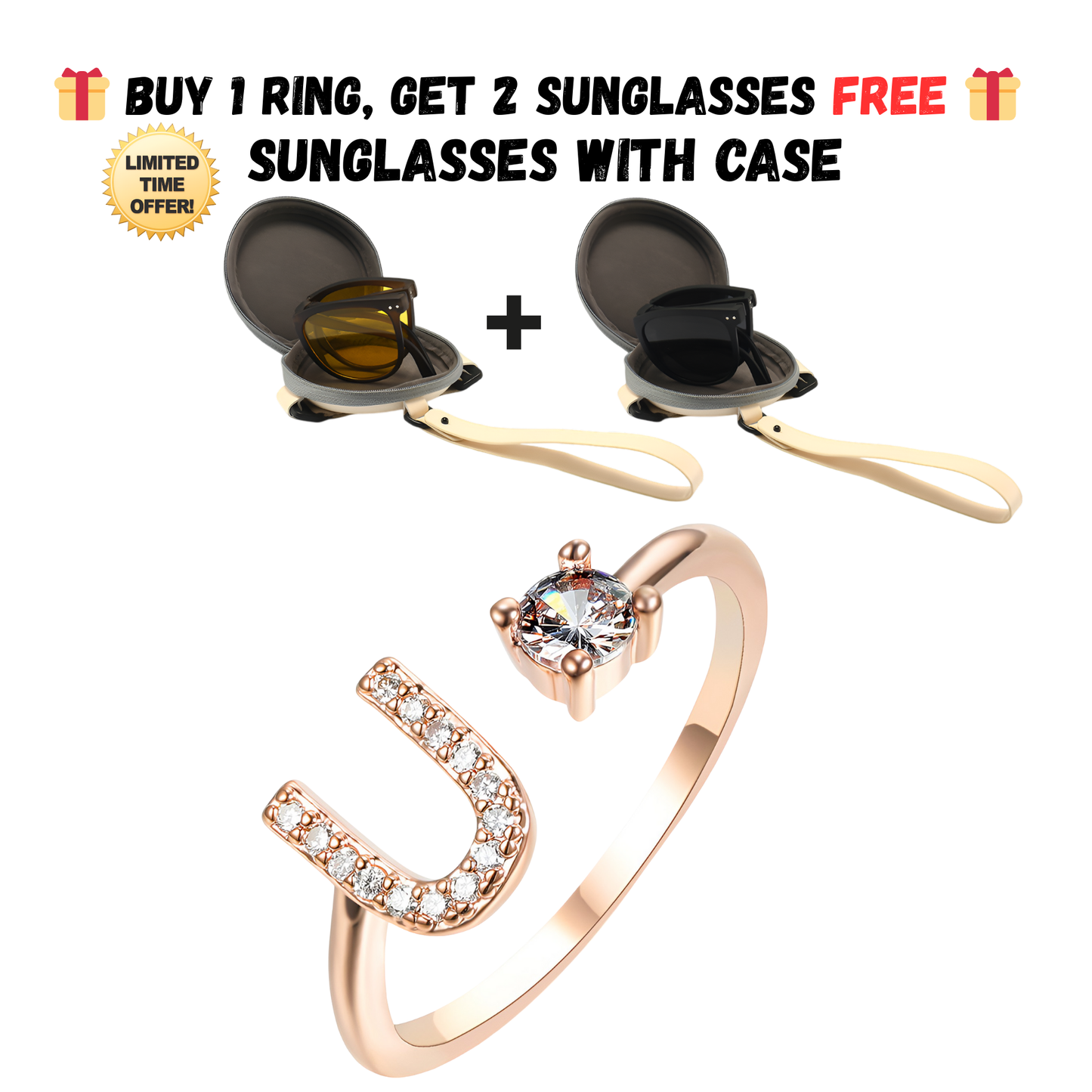 Adjustable Letter Zircon Ring with Alphabet Initials A Z Copper Alloy Jewelry Gift for Women Elegant Gift Idea