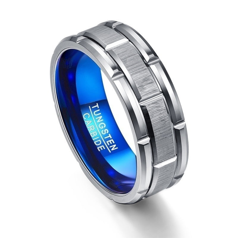 Blue Stainless Steel Ring For Men Geometric Modern Style Fashion Accessory For Everyday Wear Birthday Gift Box