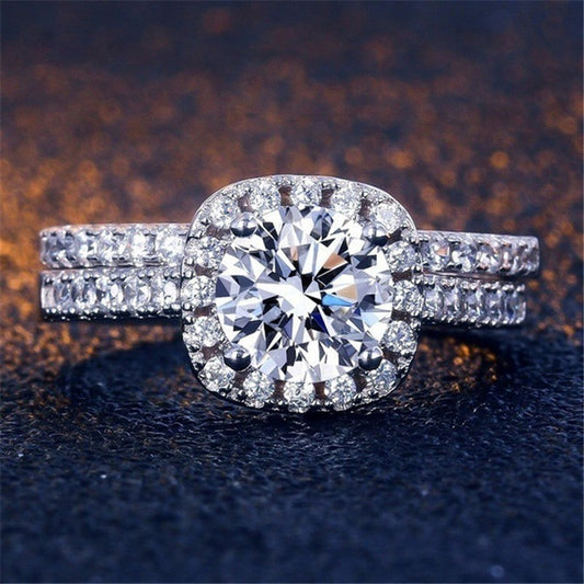 Womens Zircon Rings Set Alloy Couple Rings Platinum Plated Double Rings Anniversary Promise Rings Jewelry Gift