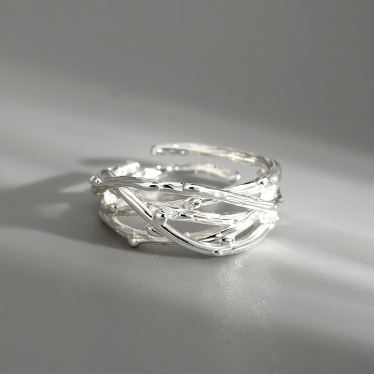 Adjustable Copper Ring With Floral Tree Texture Korean Style Fashion Accessory For Women And Men Korean Design