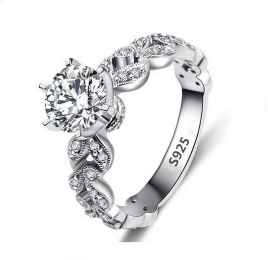Zircon Ring Platinum Plated White Copper For Women Elegant Dress Jewelry With AAA Zircon Stone Size 6 7 8 9 US