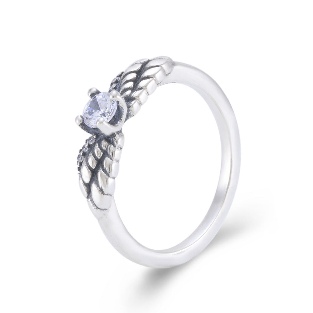 Angel Wings Sterling Silver Ring With Zircon Gemstones