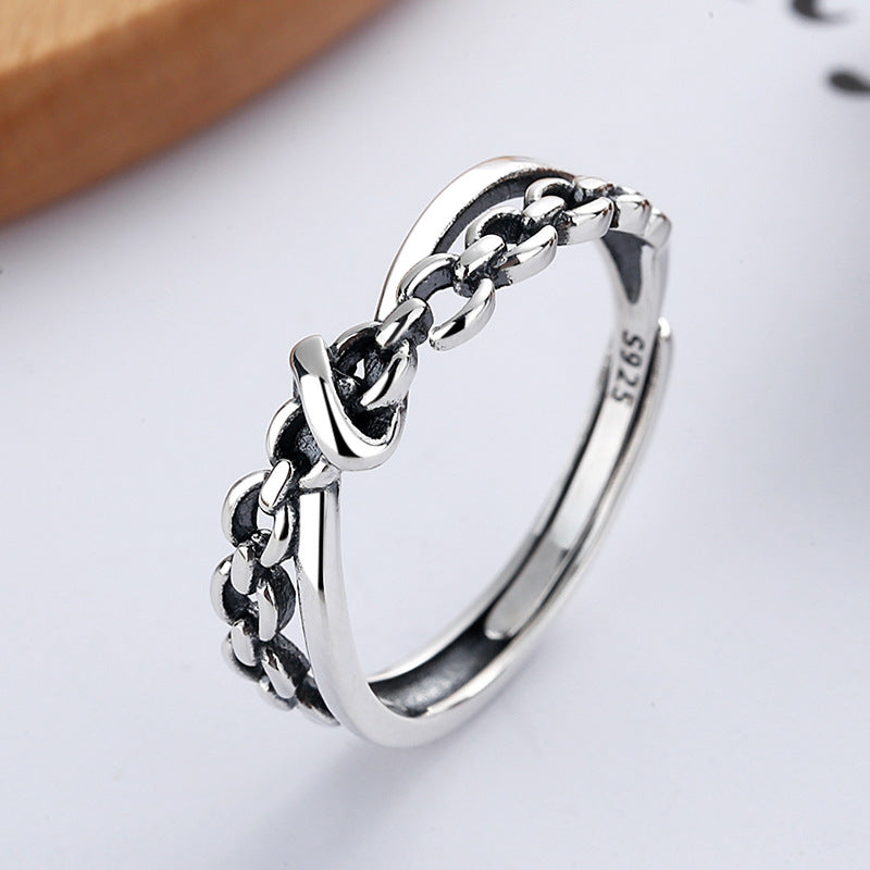 925 Sterling Silver Geometric Twist Knot Ring Adjustable Open