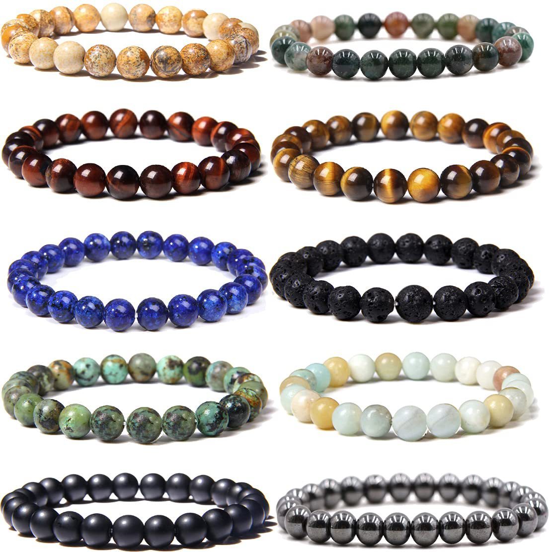 Agate 8mm Beaded Bracelet Stretch Stone Jewelry European American Neutral Style for Yoga Outdoors Travel Gear