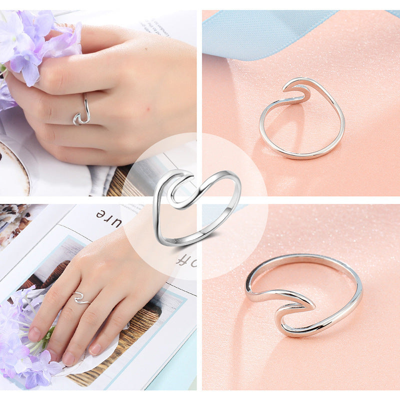 Womens Sterling Silver Ring Irregular Wave Design Adjustable Opening Tail Ring Fashion Jewelry Silver White Ring for Women and Girls Party Ring