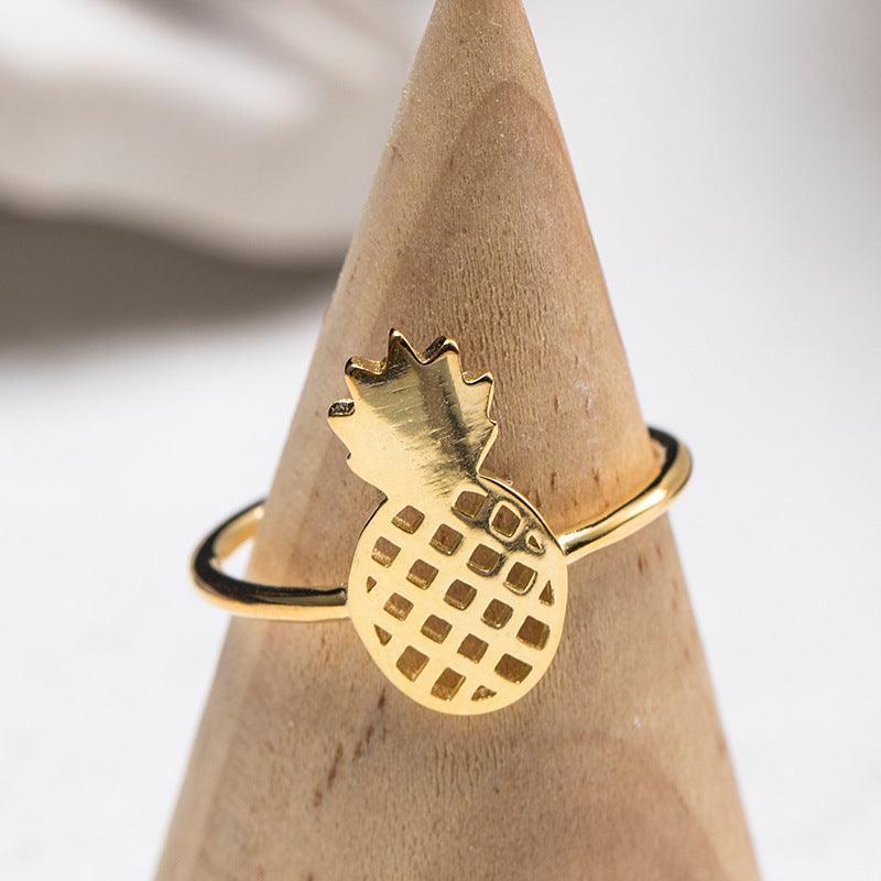 Womens Silver Ring with Gold Plated Pineapple Design Adjustable Opening Perfect for Birthdays Holidays and Anniversaries Fashionable Fruit Ring for Women