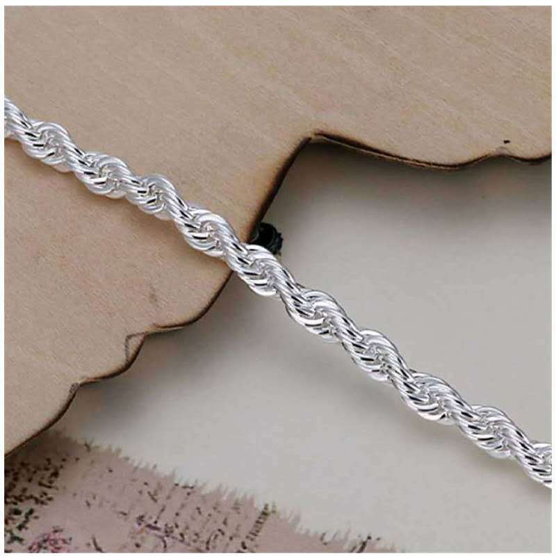 Womens Twisted Rope Bracelet Silver Plated Alloy Chain 4mm Thick 20CM Length Fashion Jewelry Color Silver Gold