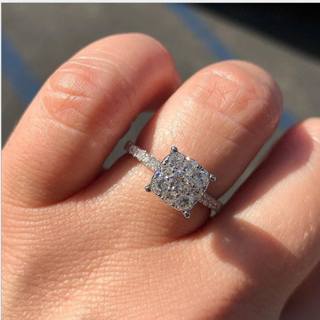 Womens Square White Gold Ring Inlaid With Artificial Gemstones Jewelry Gift For Her Elegant Sparkle For Everyday