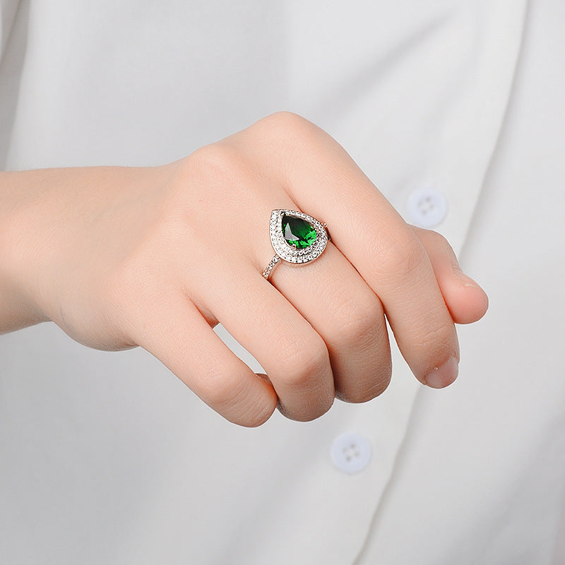 Blue Topaz Water Drop Pear Ring Sterling Silver Diamond Accented Gemstone Jewelry Gift For Her Elegant Sparkle