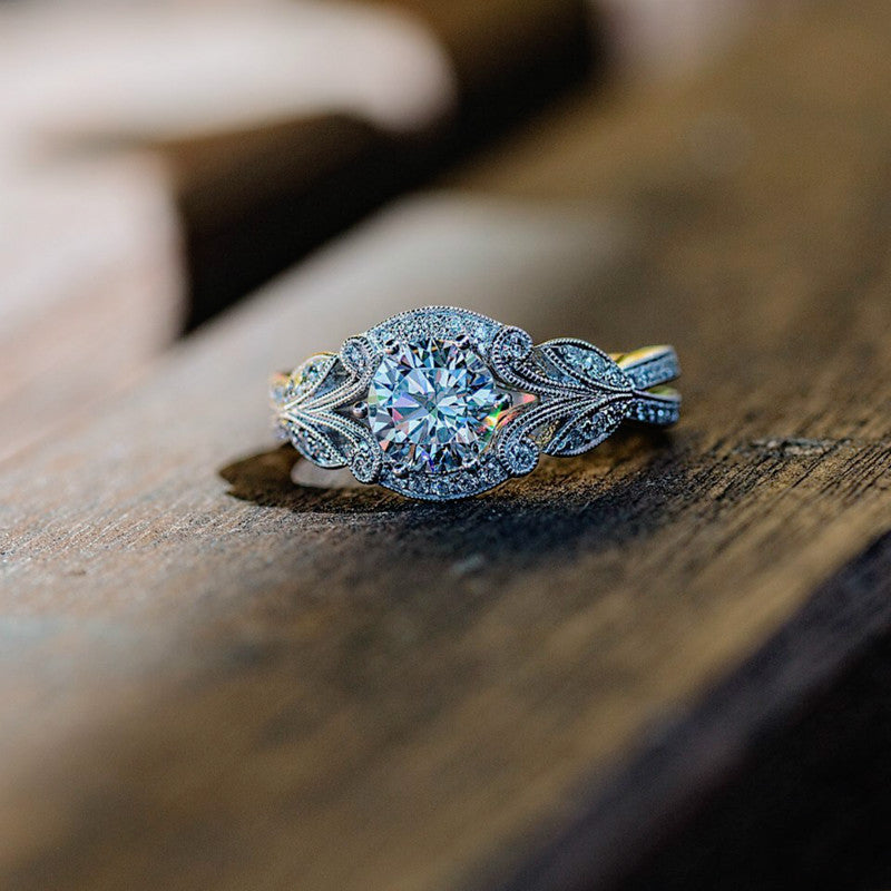 Gold Plated Alloy Ring With Artificial Gems European Floral Tree Leaf Design For Women Size 5 6 7 8 9 Gift Now