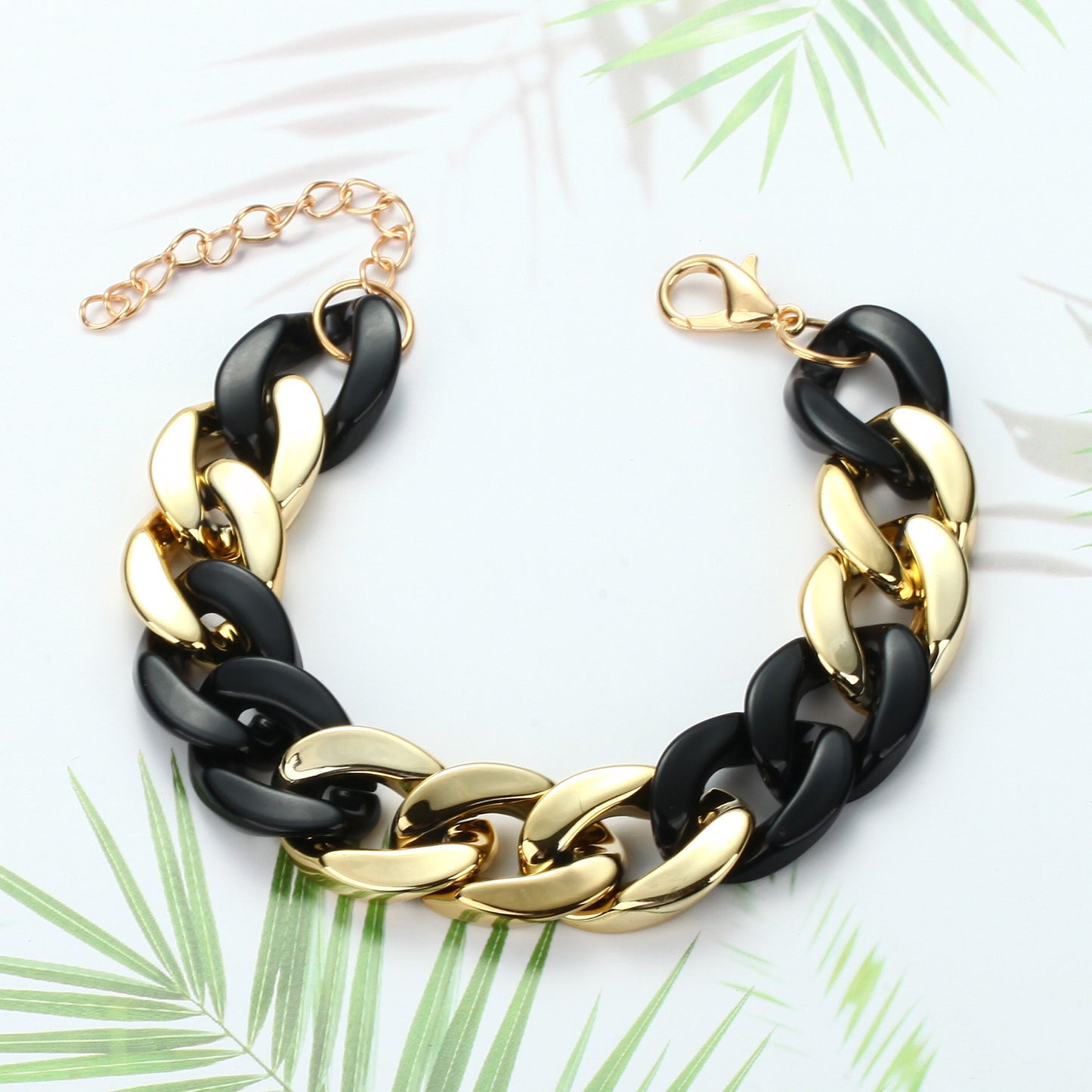 Womens Resin Bracelet With Acrylic Chain Paneled Design Fashion Jewelry Extension Chain 18.5cm Length Bracelet