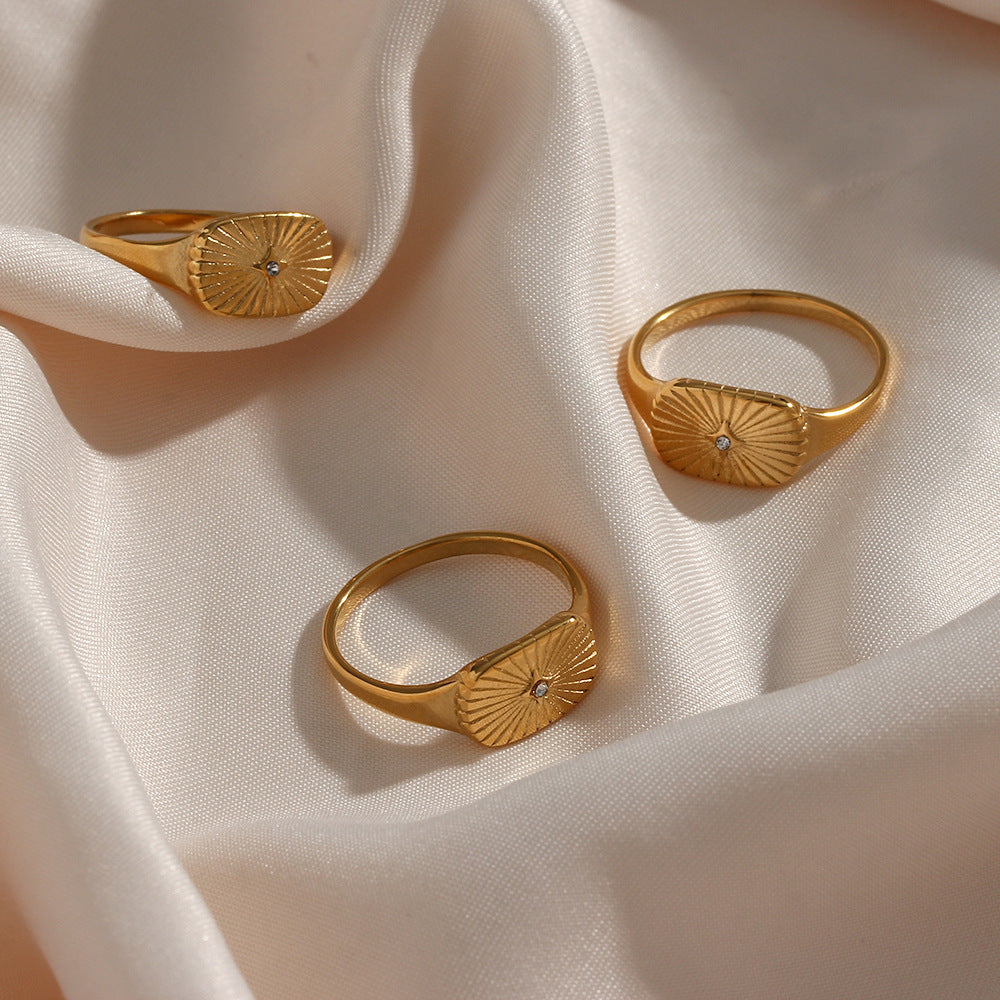 Womens Stainless Steel Geometric Zircon Ring Vintage Electroplated Simple Band Jewelry Fashion Accessory Gleam