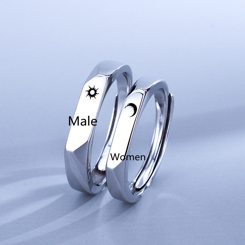 Adjustable Sterling Silver Couple Rings Open Geometric Bands For Women And Men Electroplated Korean Style Rings