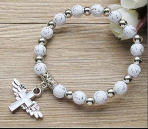 Religious Alloy Cross Bracelet With Acrylic Beads Lightweight Totems Beaded Bracelet Men Individually Packaged