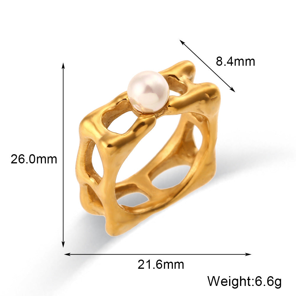 Womens Stainless Steel Ring 18K Gold Plated Square Hollow Geometric Quadrilateral Ring 18K Design Electroplated