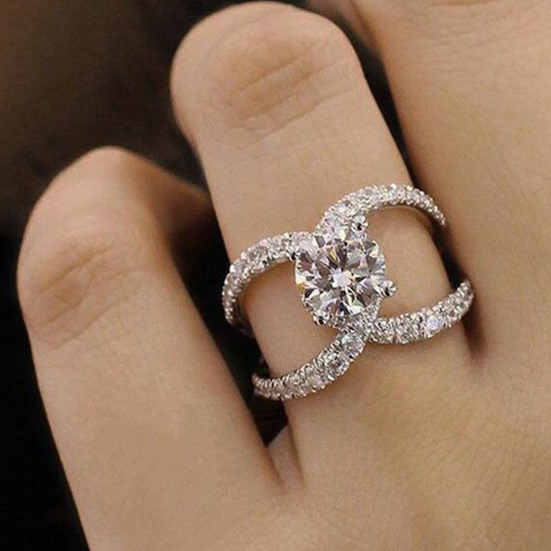 Womens Alloy Ring Gold Plated Inlay Artificial Gemstone Zircon Design Fashion Jewelry Ring Elegant Zircon Spark