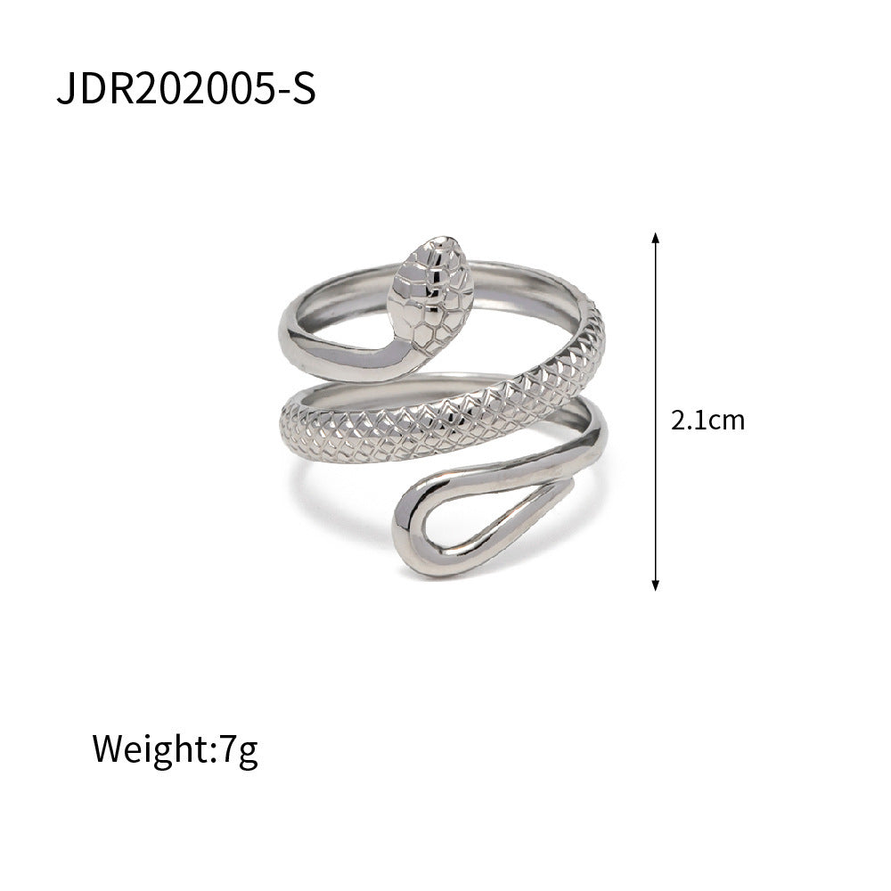 Stainless Steel Textured Serpentine Hollow Ring Geometric Design for Women Jewelry Everyday Accessory Gift Item