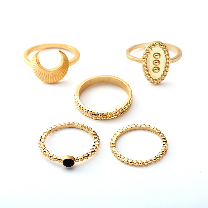 Womens Ring Set Moon Star Design Gold And Silver Alloy Jewelry For Women And Girls European Style Everyday Use