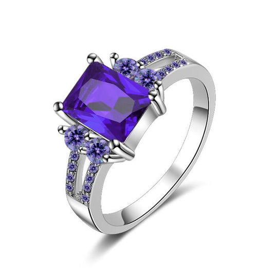 Zircon Ring For Men And Women Exaggerated Purple Diamond Jewelry Copper White Gold Finish Inlaid Zircon 7x9mm