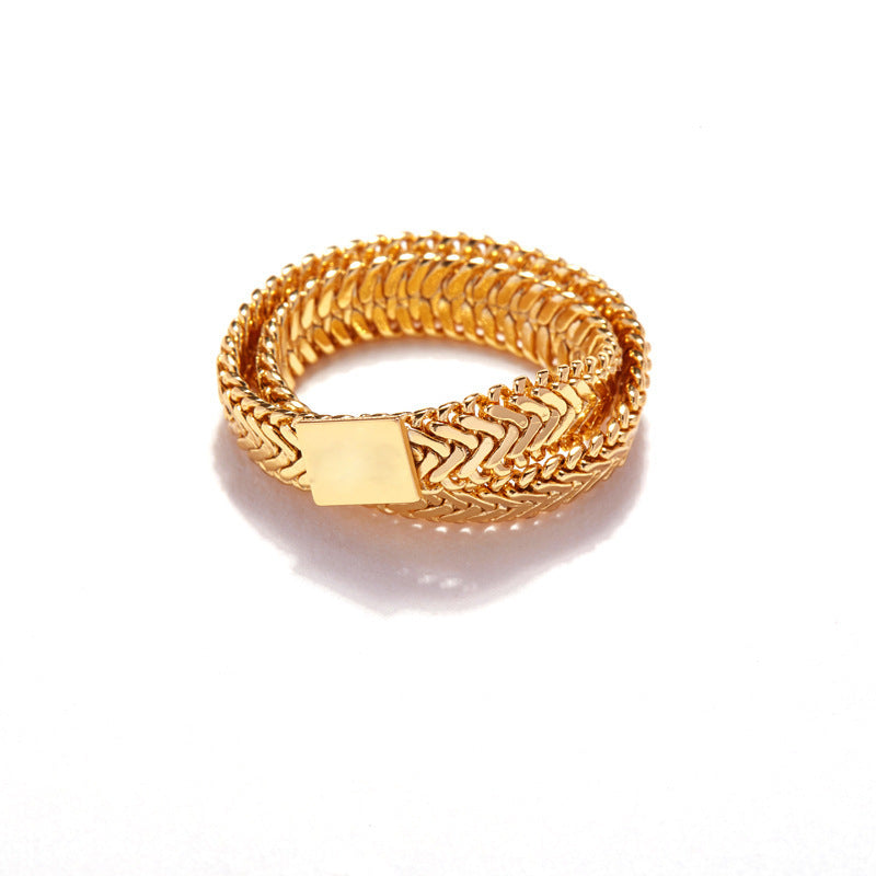 Copper Plated Ring With Snake Bone Chain Wave Design High Color Retention Durable Elegant Jewelry For Everyday