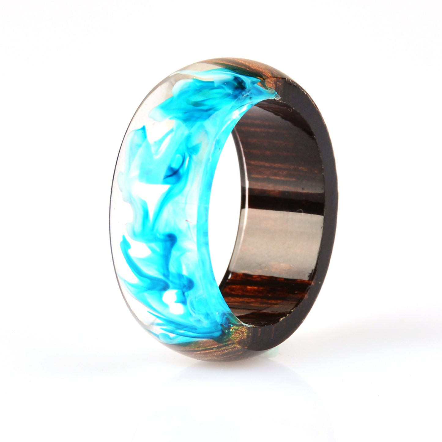 Two Tone Wood Resin Ring Unisex Gold Foil Inlay 17mm 18mm 19mm 20mm 21mm Elegant Unisex Resin Ring Casual Wear